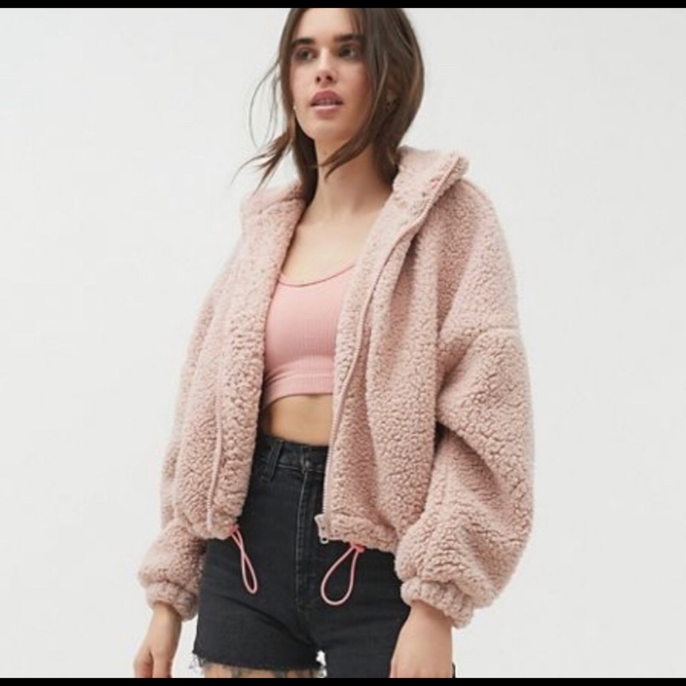 URBAN OUTFITTERS DUSTY ROSE TEDDY SHERPA JACKET